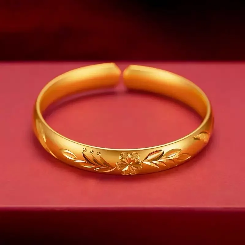 24k Gold 9999 Dragon Phoenix Auspicious Starry Sky Bracelet Solid Plum Blossom Push-Pull Trendy Fashion Bangle Gift