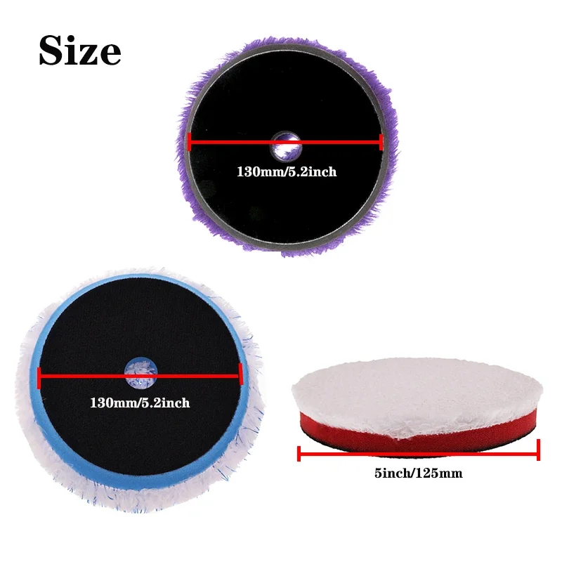 5Inch Microfiber Polishing Wool Pad Kit 3Pcs with Purple White/ Blue White Polishing Pad Cars Body Polish Buffing Waxing Wheels