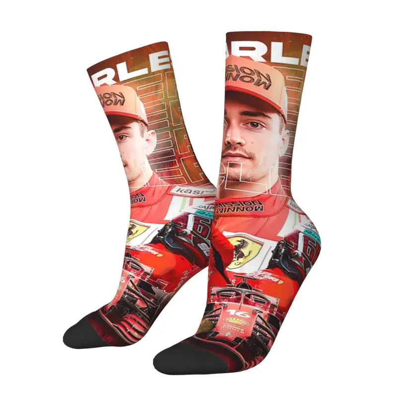 Fun Men's Racing Driver Leclerc Charles Dress Socks Unisex Warm Breathbale 3D Printing Formula One Crew Socks