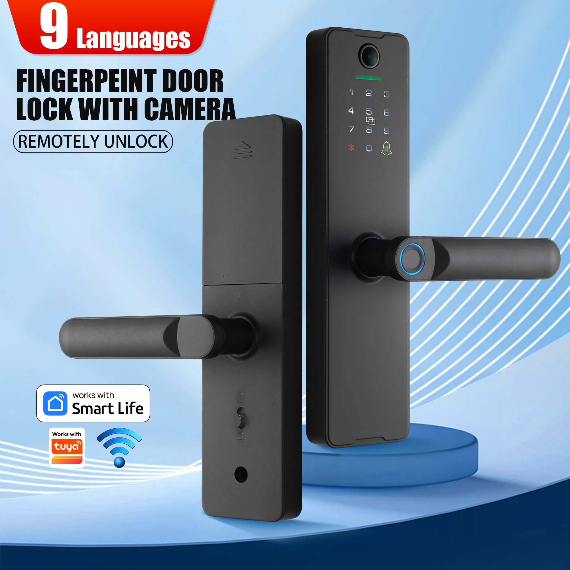 

WAFU Tuya Smart Life WIFI Remotely Unlock Biometric Fingerprint Door Lock Visible Digital Electronic Card Door Lock with Camera