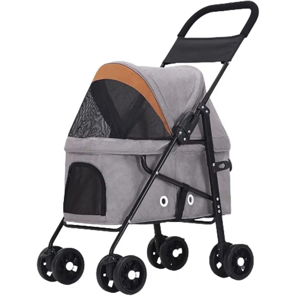 

Lightweight Folding Pet Stroller for Small to Medium Dogs and Cats, Holds Up to 33 lbs, Ideal for Travel and Camping, Gray