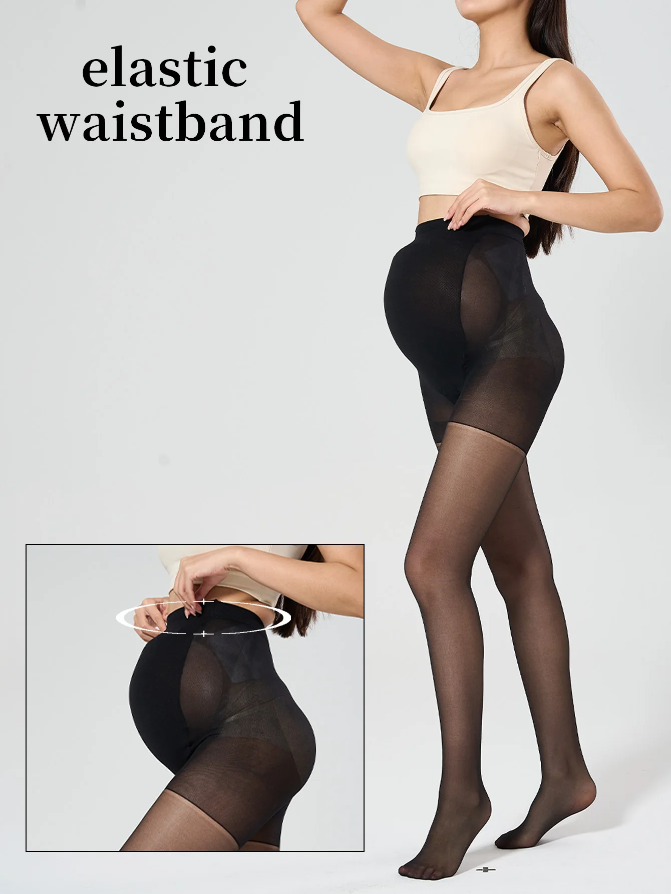 1 pc Maternity Solid Black Footed Sheer Nylon Tights | Belly-Support Minimalist Pantyhose for Spring & Autumn Transition