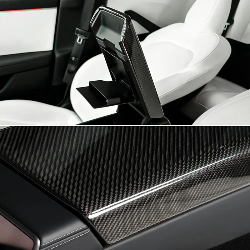 Real Carbon Fiber For Tesla Model 3 Highland 2024 Center Console Armrest Box Cover Trim Interior Accessories