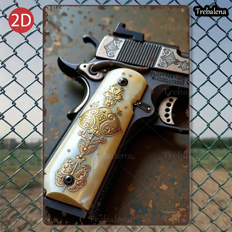 

1PC 2D Flat 8*12inch Metal Sign Vintage Gun Art Rustic Style Wall Decor