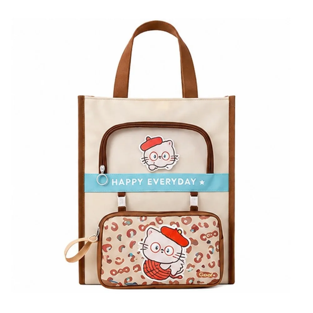 Cartoon Tutoring Bag Detachable Pen Case 4-layer Storage File Bag Large Capacity Zipper Tote Bag Handbag Primary School Student