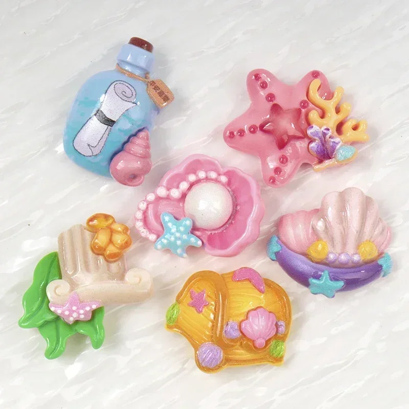 10/100Pcs Resin Drifting Bottle Starfish Treasure Series Flatback Scrapbook DIY Crafts Children Hairpins Dollhouse Accessories