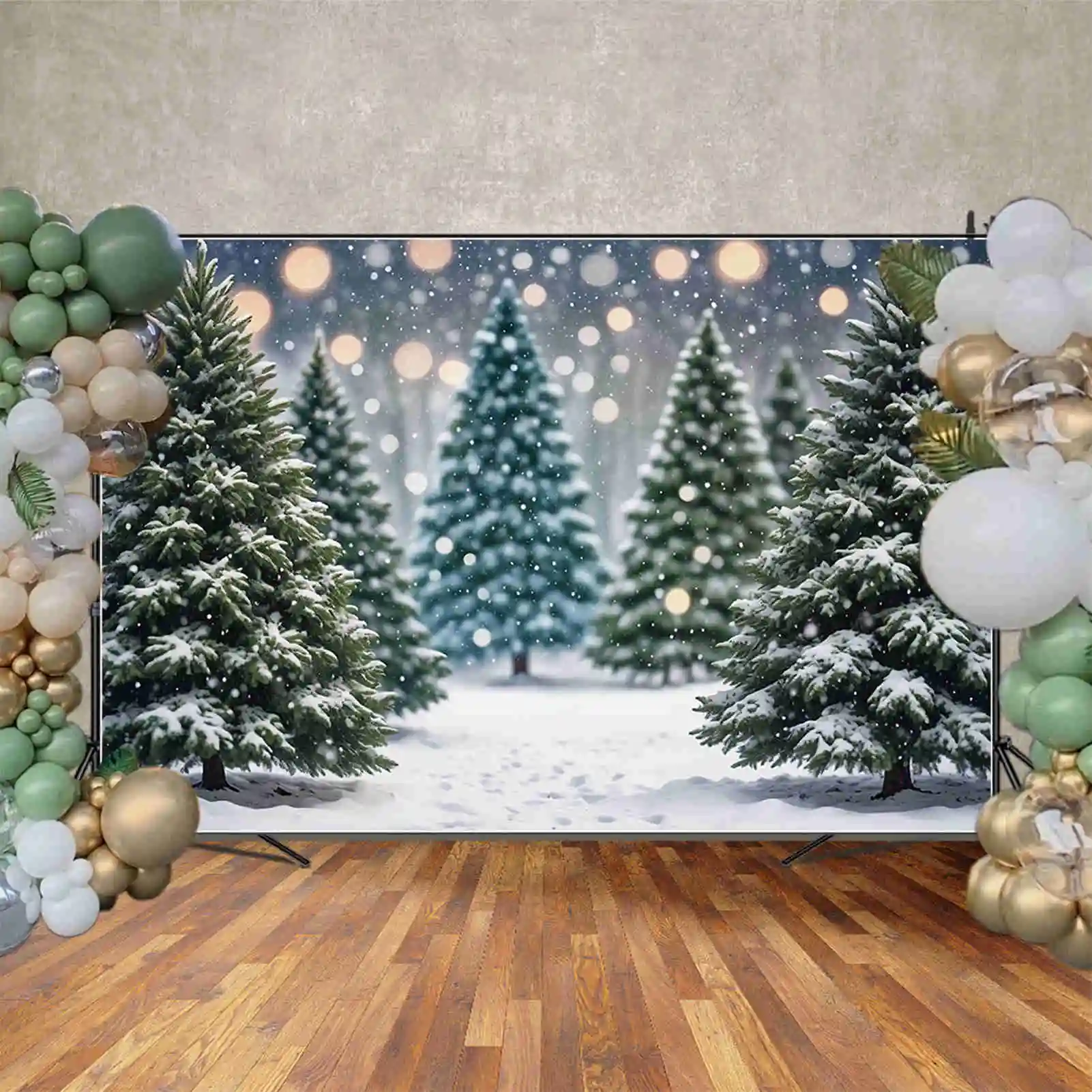 MOON.QG 크리스마스 소나무 배경, 야외 눈 숲 어린이 겨울 배경, 사용자 정의 파티 장식, 포토 존 소품