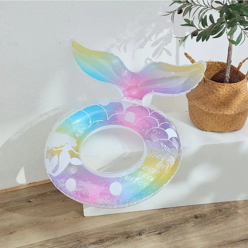 Bunny Ear Inflatable Swim Ring Transparent Glitter With Handle Swimming Lifebuoy Mermaid Loop Underarm Swim Float Swimming
