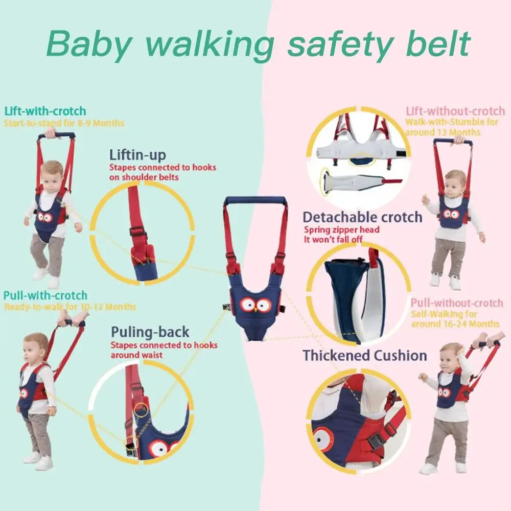Safety Infant Walker Harness Breathable Adjustable Learning Walk Support Assist Trainer Non-slip Handheld Toddler Assistant Belt
