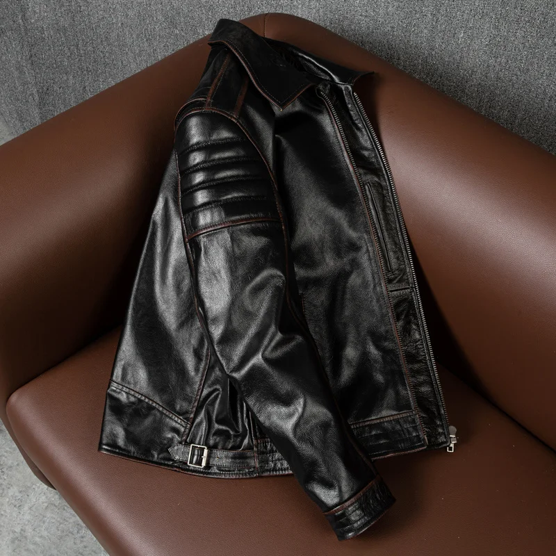 new brand Free shipping.2023 origin genuine leather jacket.rider vintage black quality cowhide jacket.plus size slim short cloth