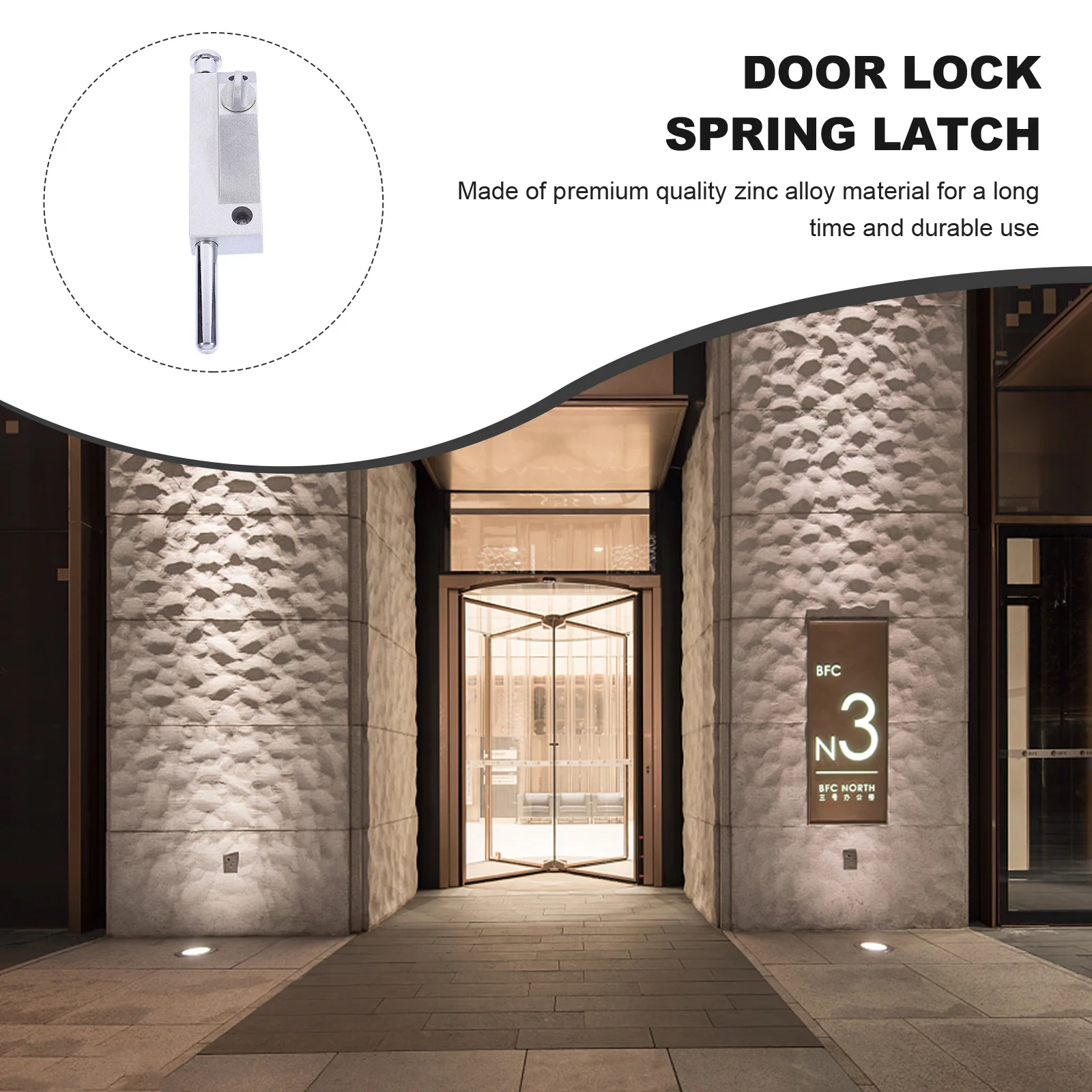 

Zinc Alloy Door Foot Lock Spring Latch Bolt Revolving Lock Durable Rust Prevention Easy Installation Practical Design