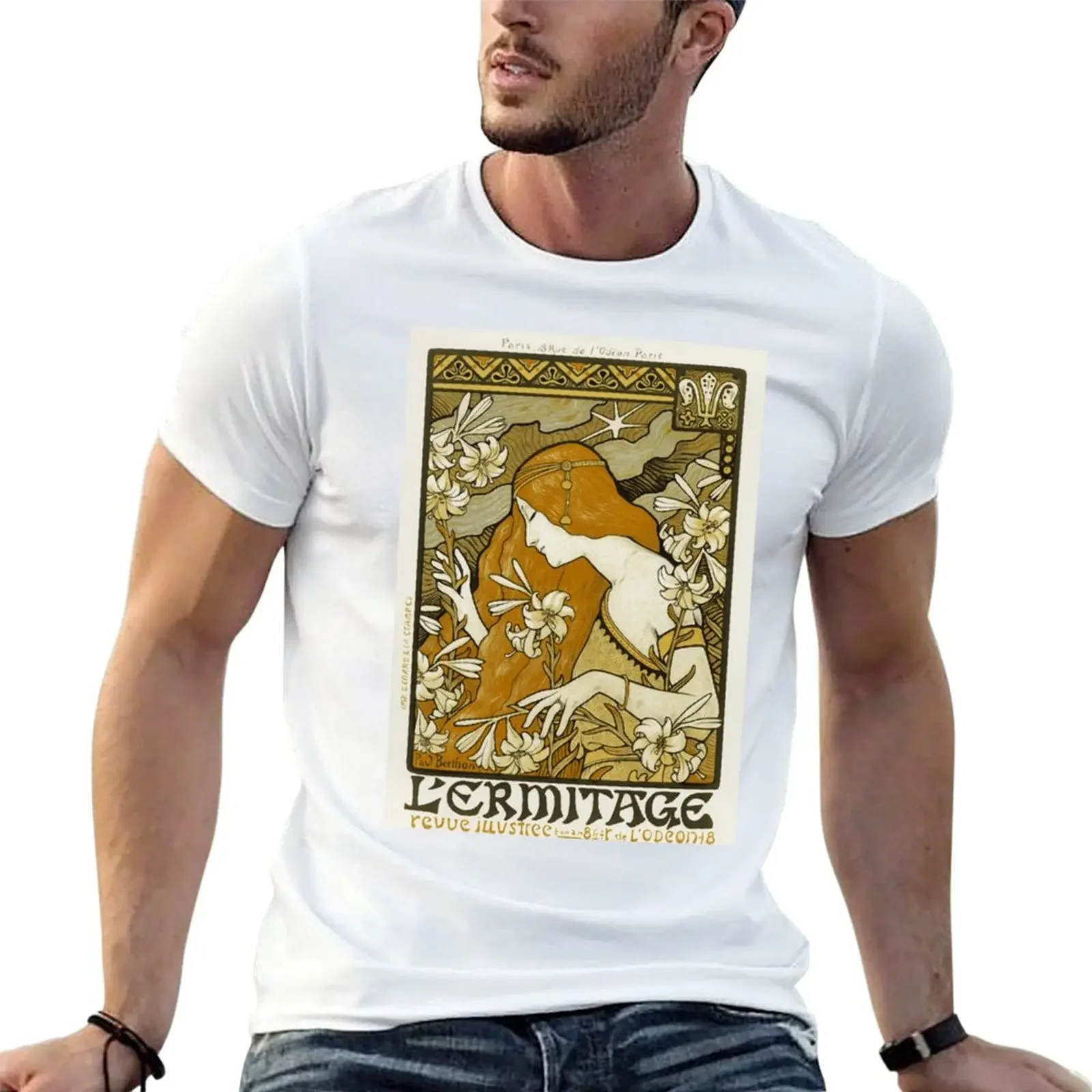 Art Nouveau L'ermitage Paul Berthon Digital T-Shirt blue archive cute tops mens graphic t-shirts pack