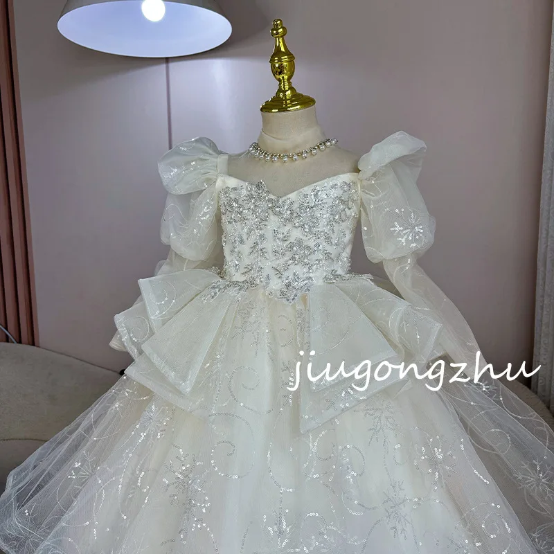 Kinder Prinzessin Dress2025Spring Weibliche Host Blumenmädchen Hochzeitskleid Mädchen Klavier Leistung Geburtstag Prinzessin Kleid