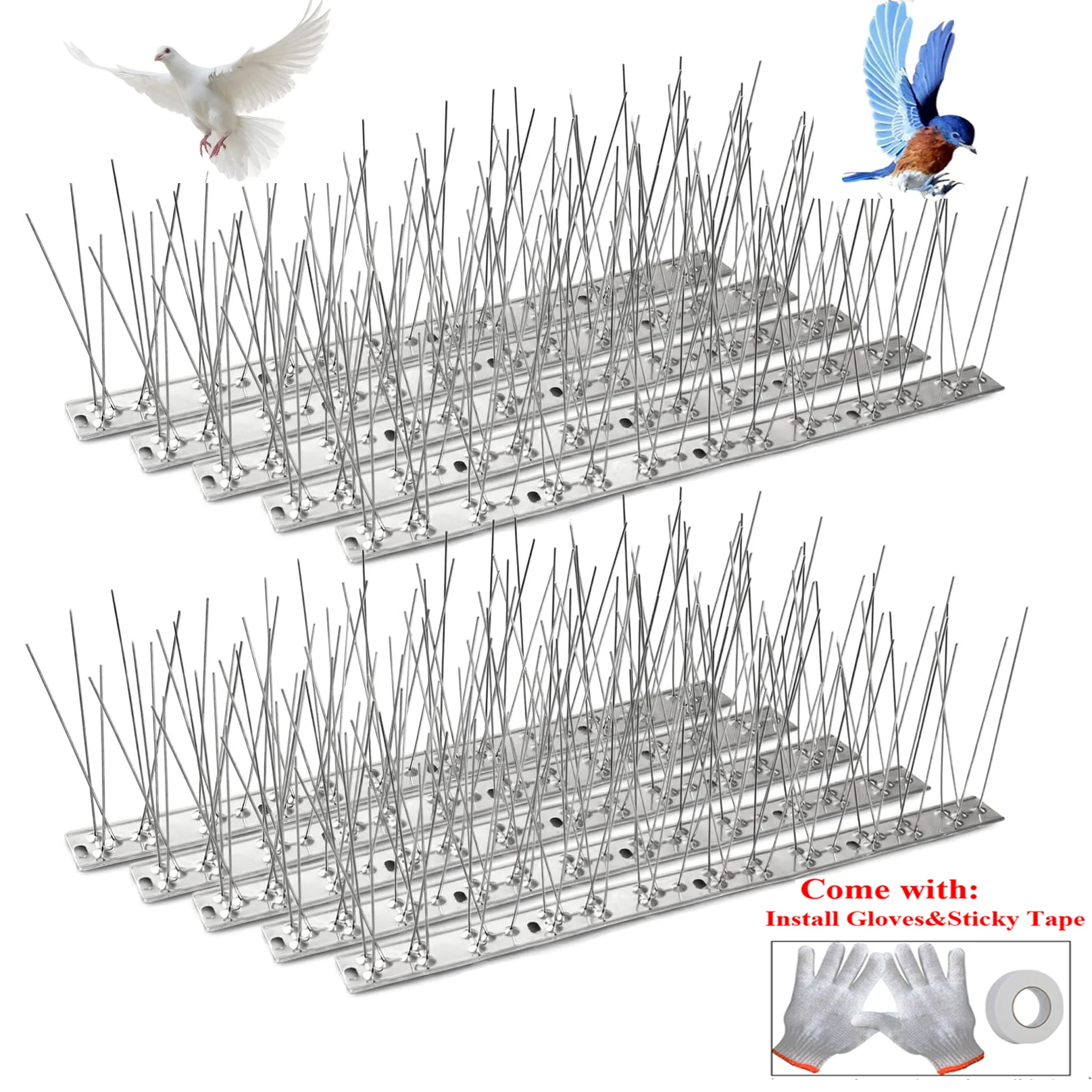 

Stainless Steel Bird Spikes for Pigeons Small Birds-330cm/10 Strips Durable Anti-Bird Nest Fence Spike for Deterring Bird, Crows