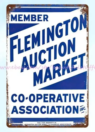 Flemington Auction Market co-operative association member metal tin sign decor