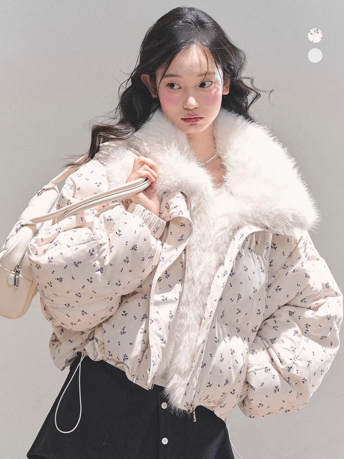 

Aomalm Women's Short down Jacket Thick Warm Duck down Coat Winter Outerwear Stylish Floral Print Regular Fit Long Sleeve Zipper