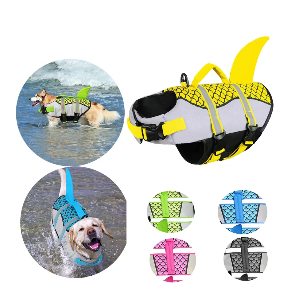 Dog Life Vest Adjust Shark Pet Life Jacket with Rescue Handle Mermaid Dog Flotation Vest for Dogs Beach Boating Pool Swimming