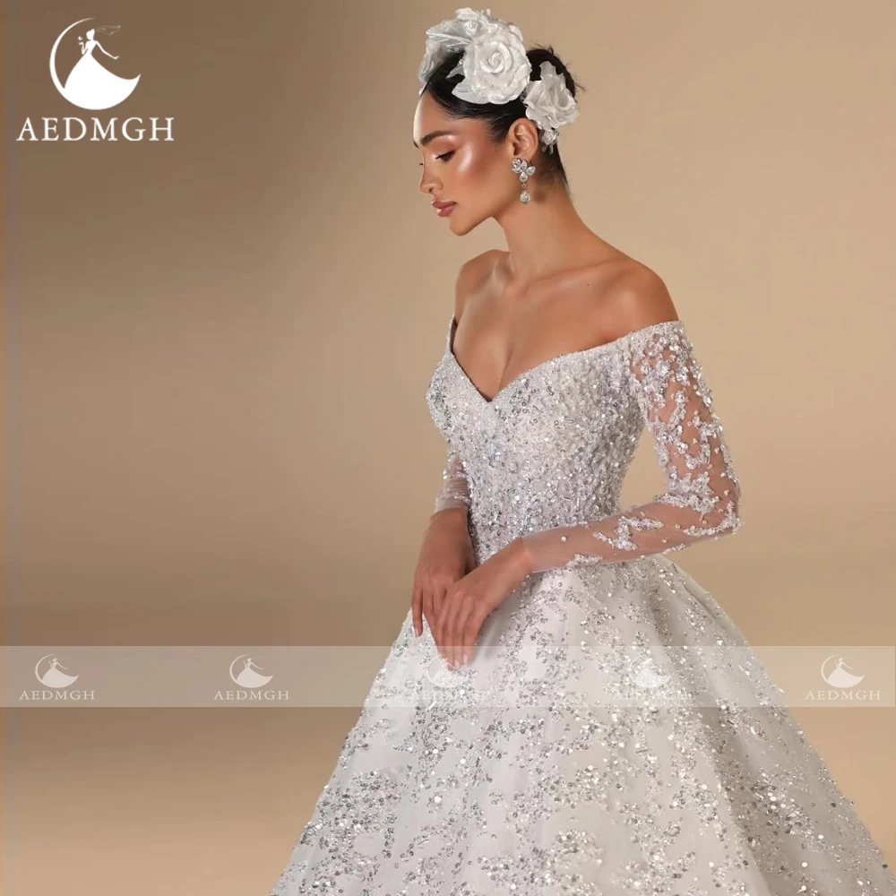 Aedmgh Ballkleid Königliche Brautkleider Für Frauen Schatz Vestido De Novia Perlen Pailletten Luxus Nach Maß Brautkleider