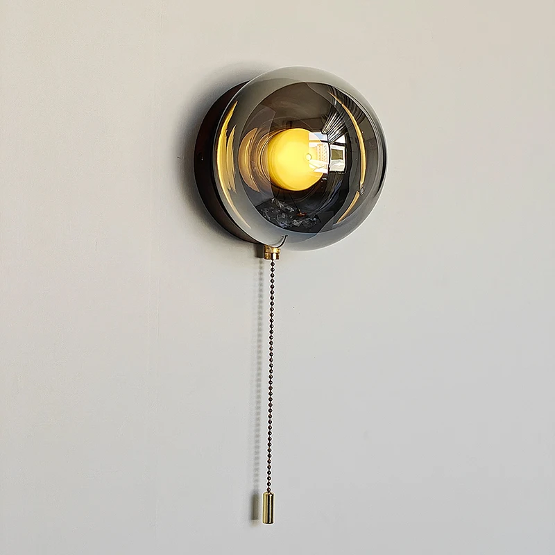 Medieval Style Round Glass Wall Lamps Zipper Switch Living Room Bedroom Bedside Light Corridor Aisle Mushroom Glass Wall Lights