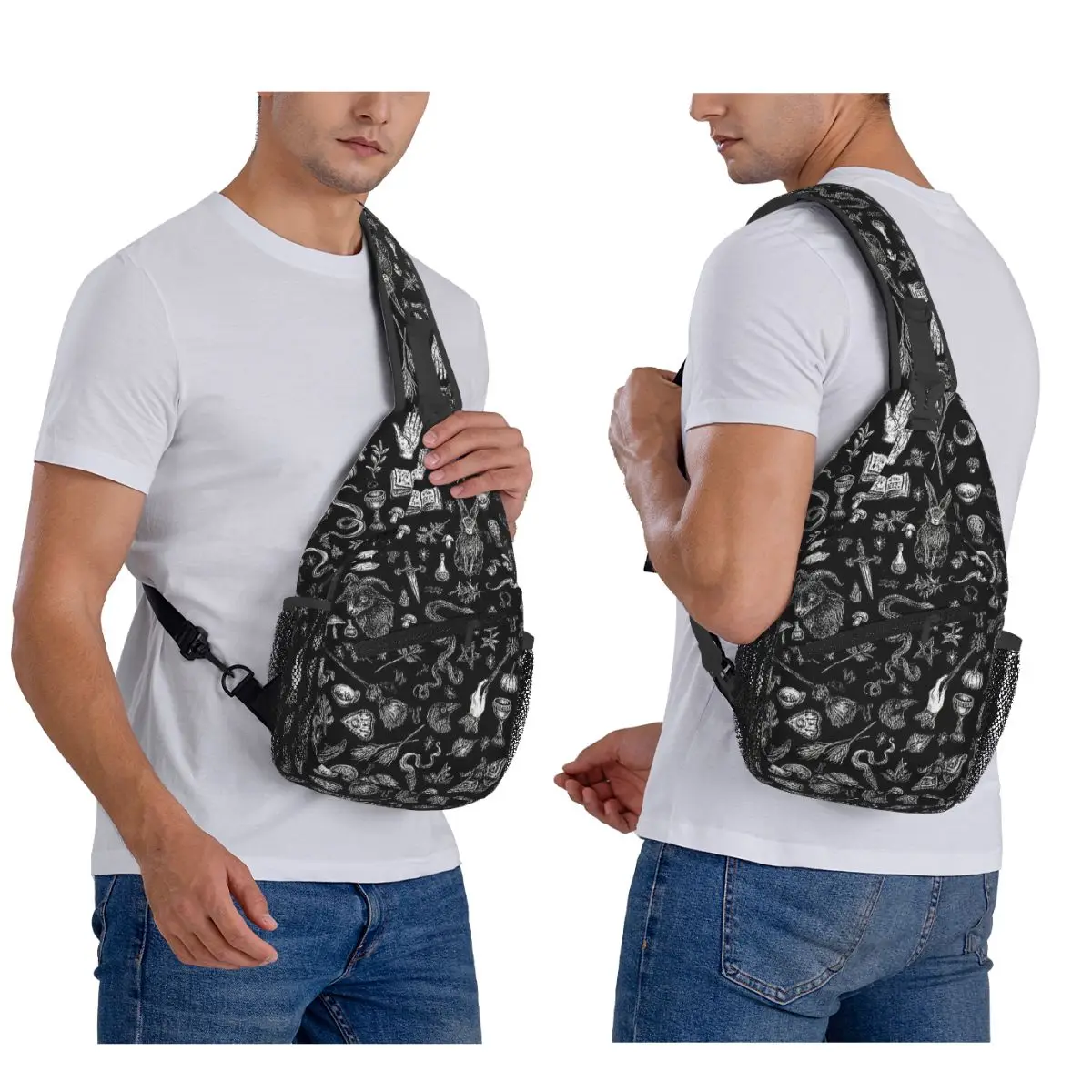 Witch Pattern  Chest Bag Men Sling Crossbody Backpack Chest Bag Traveling Hiking Daypack Shoulder Bag