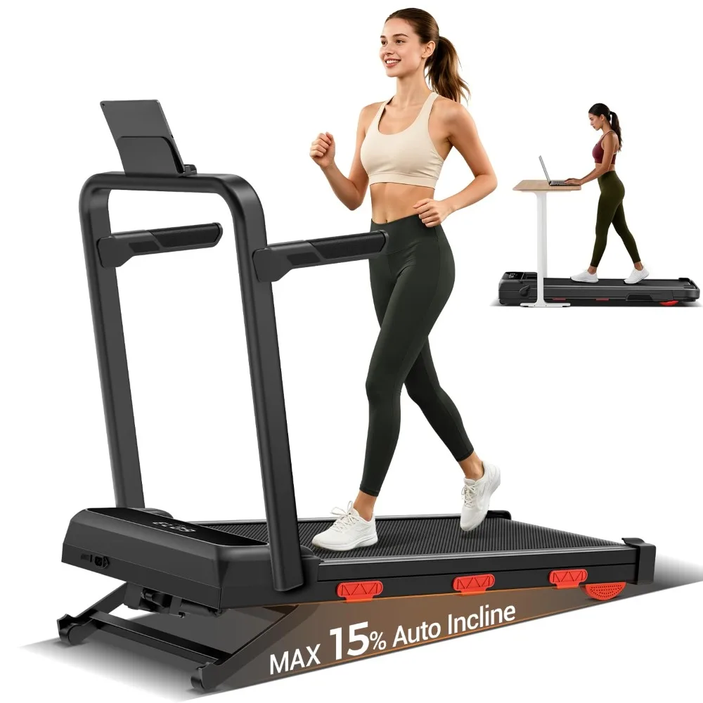 15% Auto Incline Walking Pad Treadmill with 12-Level, Under Desk Treadmill with Handles, Portable Treadmills for Home, Custom