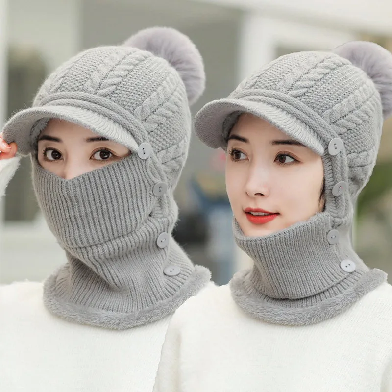 

Scarf One-piece Duck Tongue Hat Sub Ladies Korean Tide Warm One-piece Padded Hat Winter Knitted Scarf Wool Hats