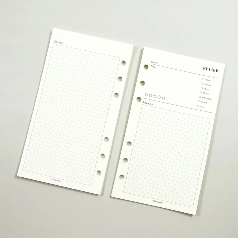 Fromthenon Minimalist Ledger Loose Leaf Paper 40 Sheets A6A7 Inner Pages Reading Watching Notes Loose Leaf Replacement Core