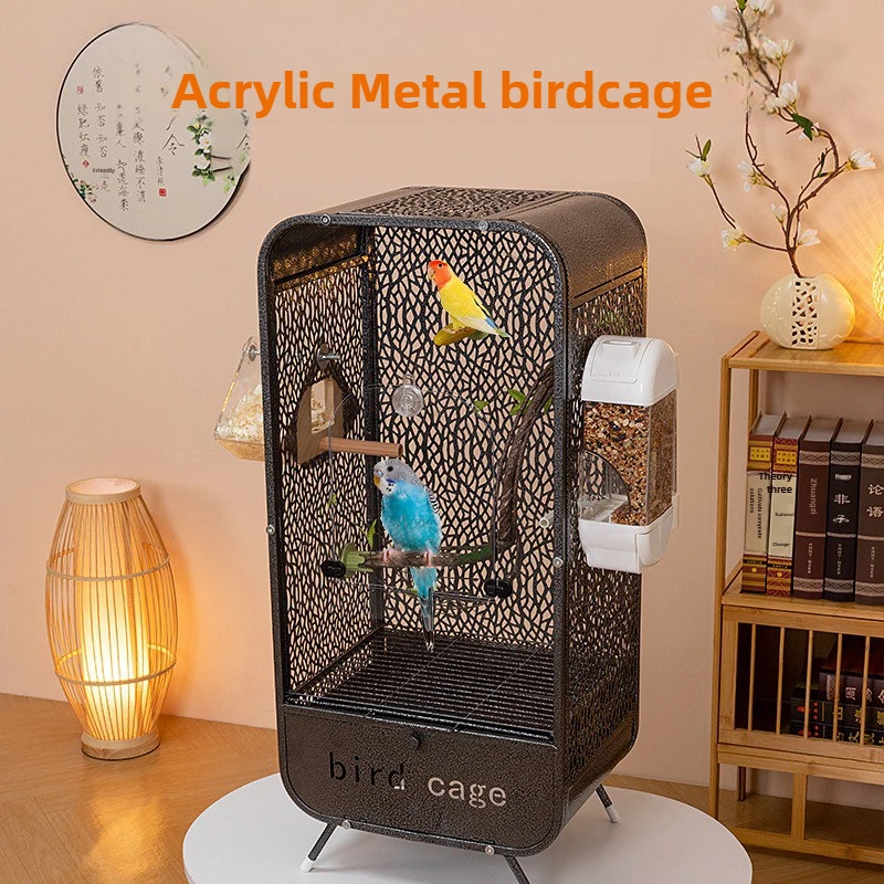 Cage à oiseaux en métal et fer, acrylique, transparente, avant, plusieurs étages, luxe, grand espace, perruche, perroquet, fournitures d'élevage canari Cage à oiseaux en métal et fer, acrylique, transparente, avant, plusieurs étages, luxe, grand espace, perruche, perroquet, fournitures d'élevage canari