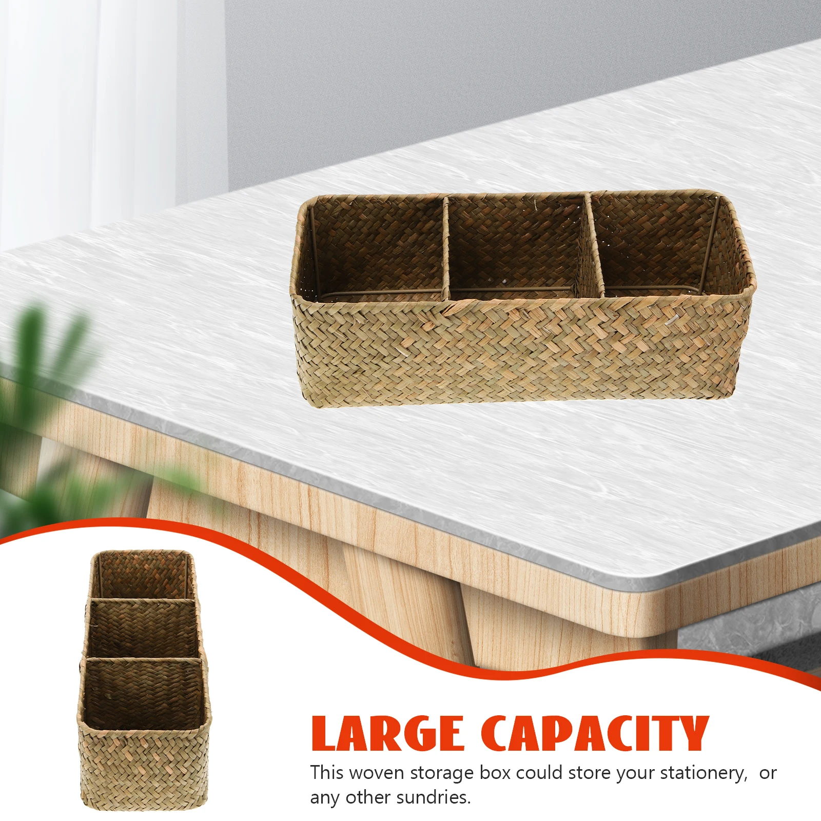 

Multi-compartment Basket Household Storage Basket Natural Decor Desktop Organizer Household Storage Box