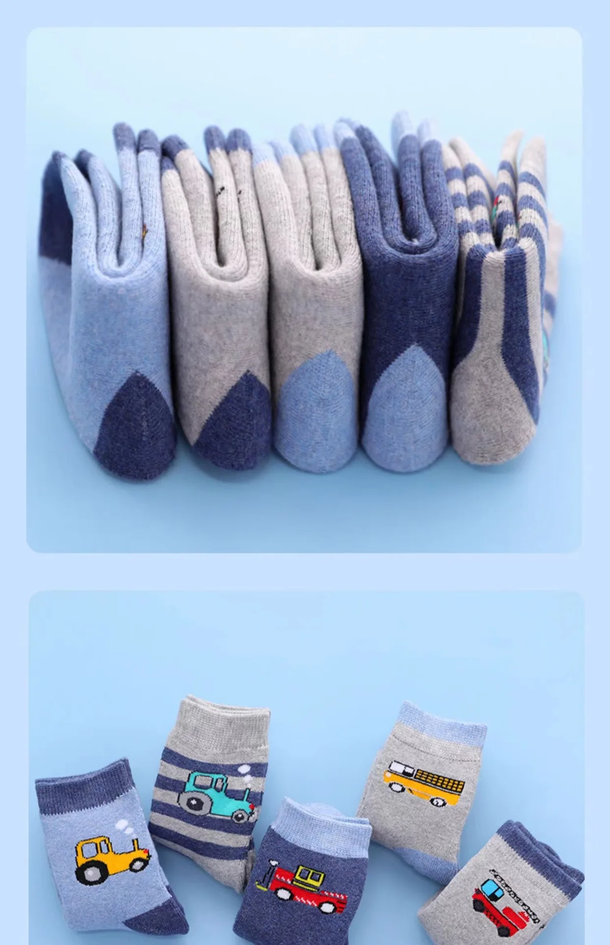 5 Paar Kinder-Thermo-Fleece-gefütterte Frottee-Socken mit mittlerer Wade, rutschfest, für den Winter, warm, für Babys und Kleinkinder, Unisex, Bodensocken für Jungen und Mädchen – Detail 15
