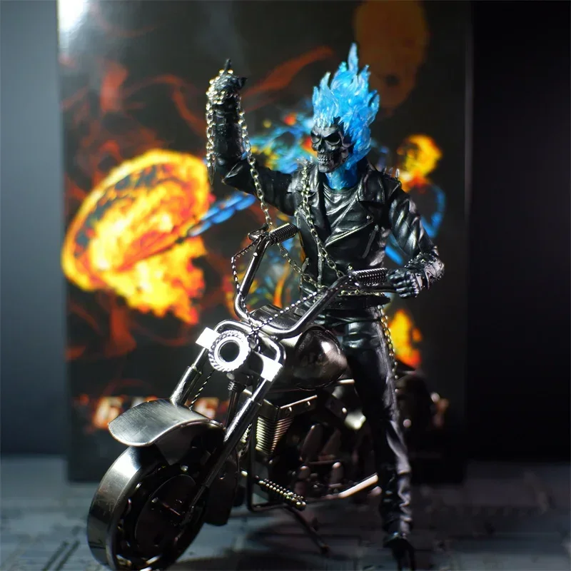 Marvel Soldier Skull Ghost Rider Action Figure Toy Johnny Blaze Interchangeable Head Model Pvc Collectible Figurines Statue Gift