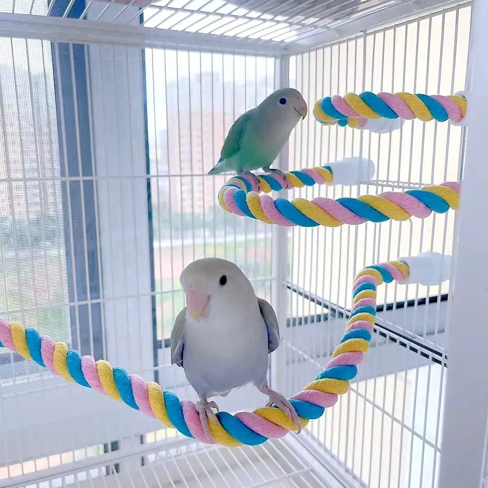 Parrot Bird Standing Toys Cotton Rope Colorful Toy Chew Perches for Bird Cage Standing Woven Rope Bird Accessories Parrot Toys