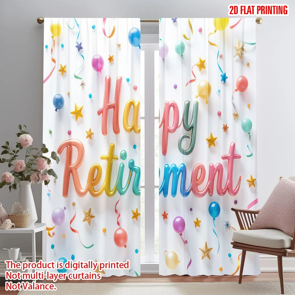 

2D flat printing 2pcs Curtain Retirement Celebration Balloons(8) Digital Printed Polyester Drapes Festive Curtains Perfect for