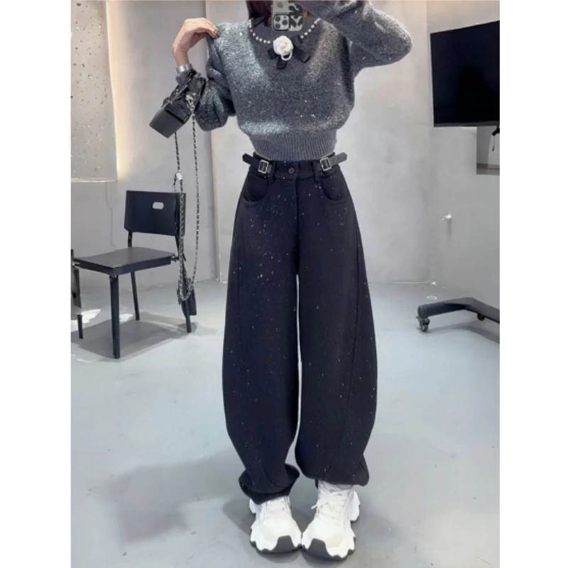 

Универсальные свободные широкие брюки Ele для женщин, повседневные, в корейском стиле, с высокой талией, прямые, в уличном стиле