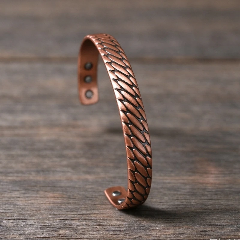Magnetic Therapy Bracelet for Women Men Genuine Copper Open-End Cuff with Strong Magnets - Relieve Stress & Improve Circulation