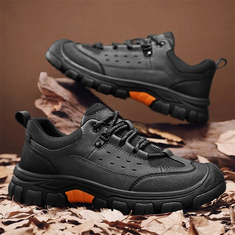 

High quality genuine leather sports casual shoes man outdoor hiking shoes antiskid youngsters safety climbing shoe breathable