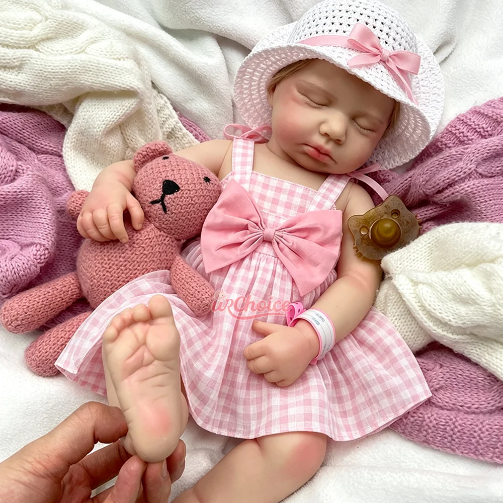 20 Inch Full Body Silicone Reborn Doll Loulou Sleeping Newborn Hand Painted 3D Veins Open Mouth Reborn Doll Artist Collection