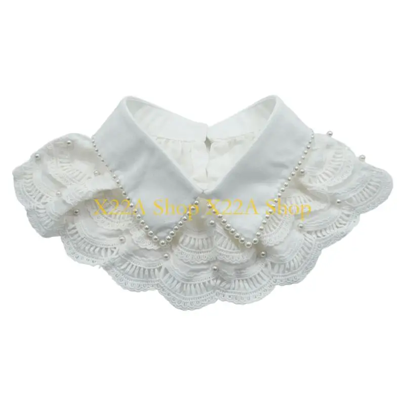 Unique White Lace Overlay Jeweled Collar Accessory For Women Clothing Layering