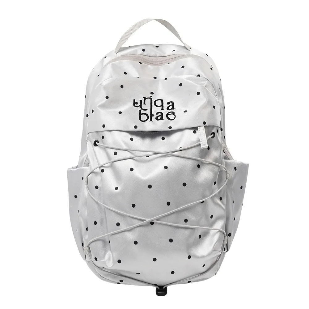 Nylon Material Polka Dot Backpack Lightweight Design Large Capacity Student School Bag Drawstring Closure Portable Size