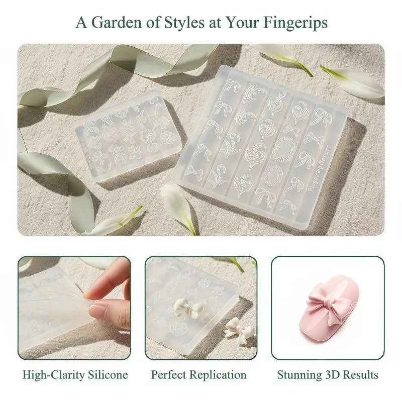 Silikon 3D Schleifenblumen Nagelkunst-Schablonen Langlebige Wiederverwendbare DIY Maniküre-Formen für Nagelkunst-Liebhaber Geburtstagsgeschenk – Detail 5