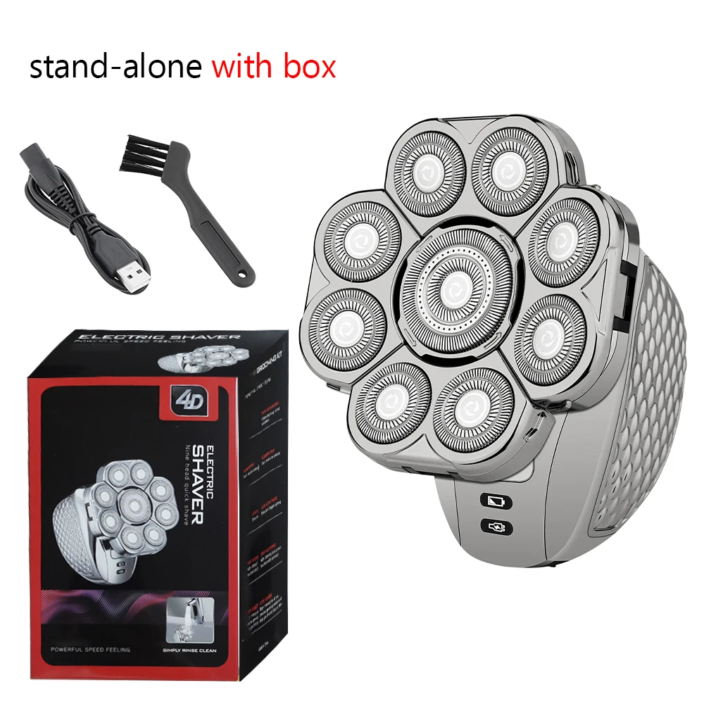 4D 9-Head Men's Electric Shaver, Rechargeable Bald Head Razor, Waterproof Wet/Dry Stand-Alone Unit with Box