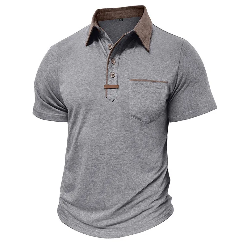 Retro Men's Short Sleeve Polo Shirts Casual Summer Classic Collared Contrast Color Patch Designs Golf Shirt with Pocket