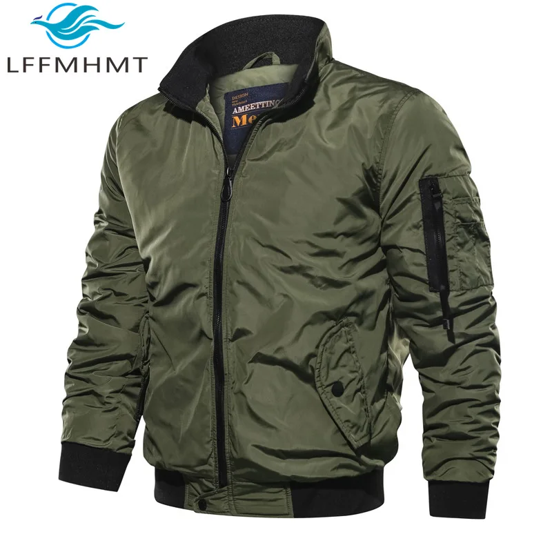 

Зима-Осень, мода, хорошее качество, мужские повседневные пальто в американском стиле, однотонная утепленная летная куртка с воротником-стойкой, мужская одежда