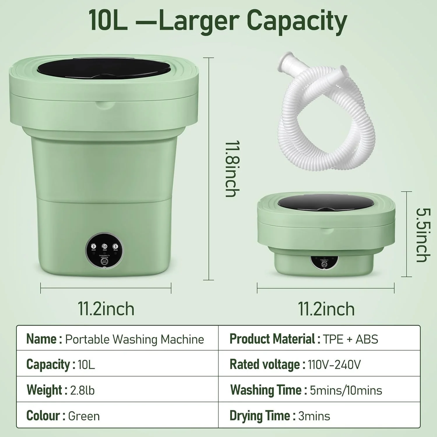 מכונת כביסה ניידת, מכונת כביסה מתקפלת בנפח 15 ליטר עם סל חיטוי לניקוי עמוק של תחתונים