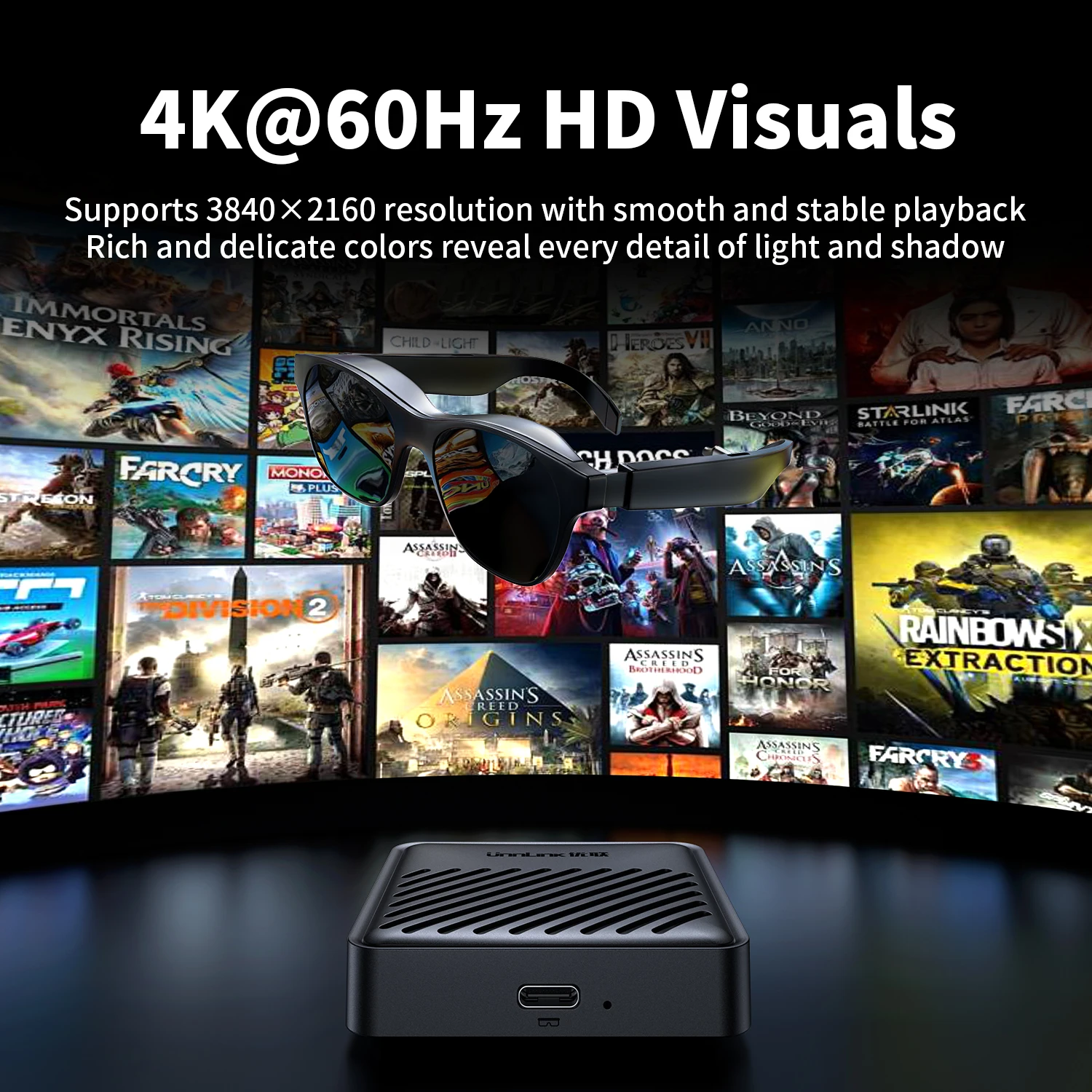 Adapter do okularów AR/XR Unnlink 4K 60Hz HDMI na USB-C, konwerter ładowania okularów AR dla Switch2, PS5, PS4, Xbox do Xreal, Rokid, Rayneo — zdjęcie produktu 5