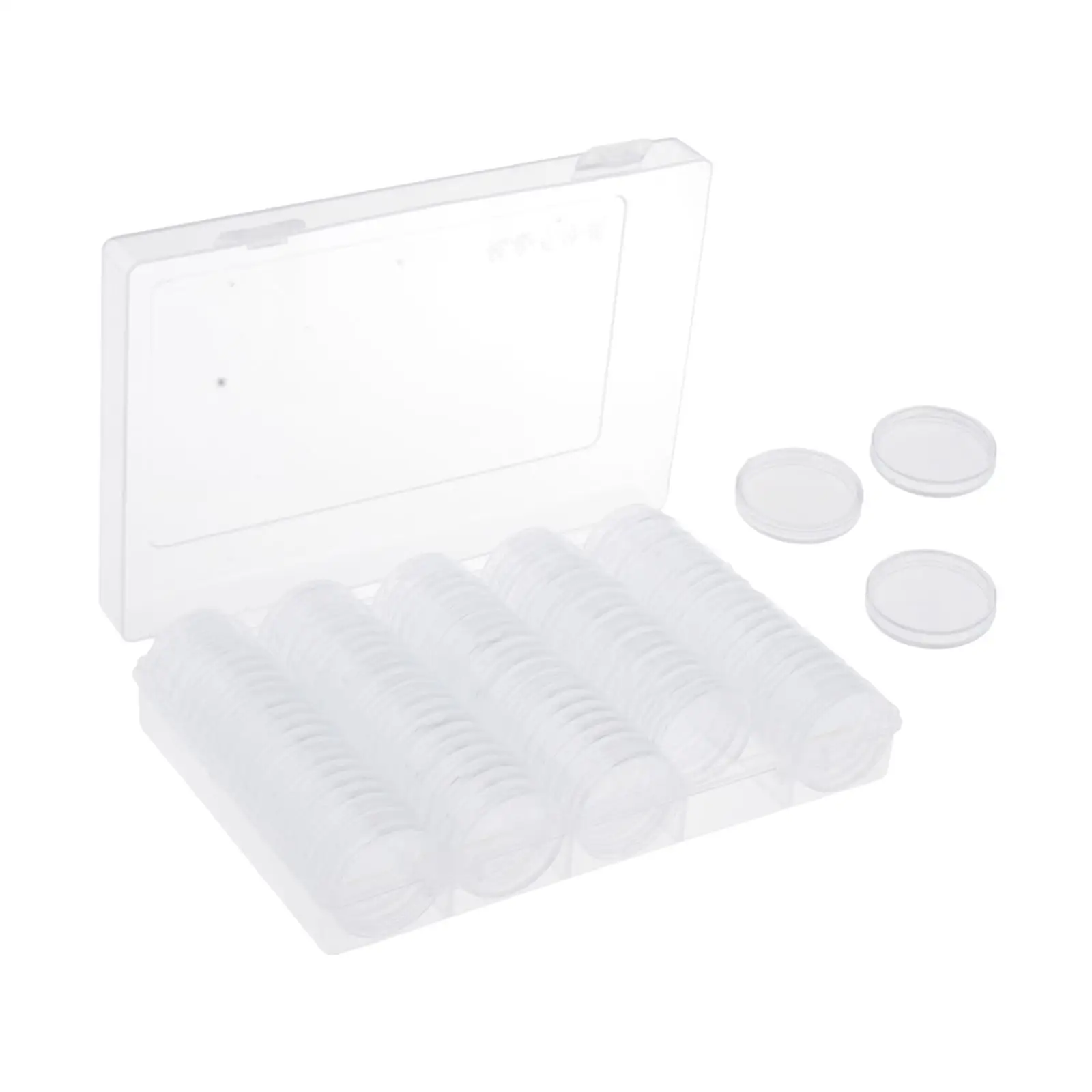 100x 0.98in Commemorative Coin Container Case Bins Holder Protective Plastic Clear with Storage Organizer Box for Coin