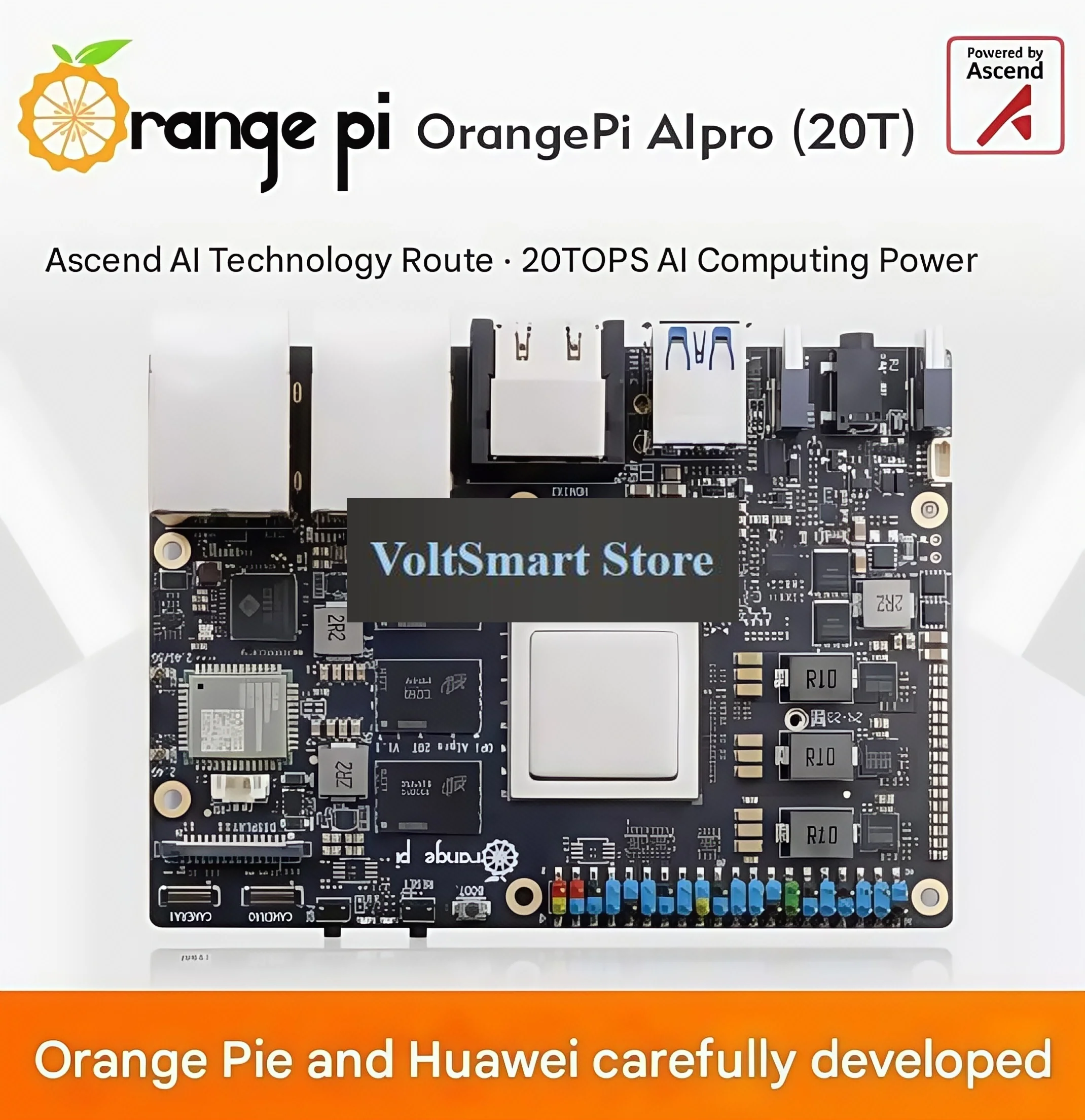 VoltSOrangePi Ascend AIPro Development Board AI Processor 20Tops Computing Power Onboard WiFi Bluetooth 12G/24G Optional