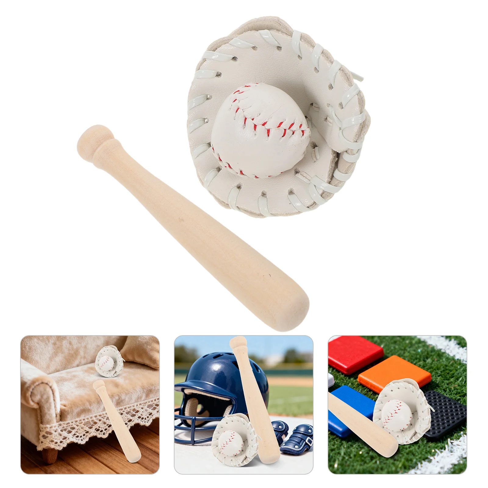 

2 комплекта: мини-бейсбольная бита, перчатка и мяч – реалистичный имитационный спортивный набор для декора кукольного домика и сказочного сада