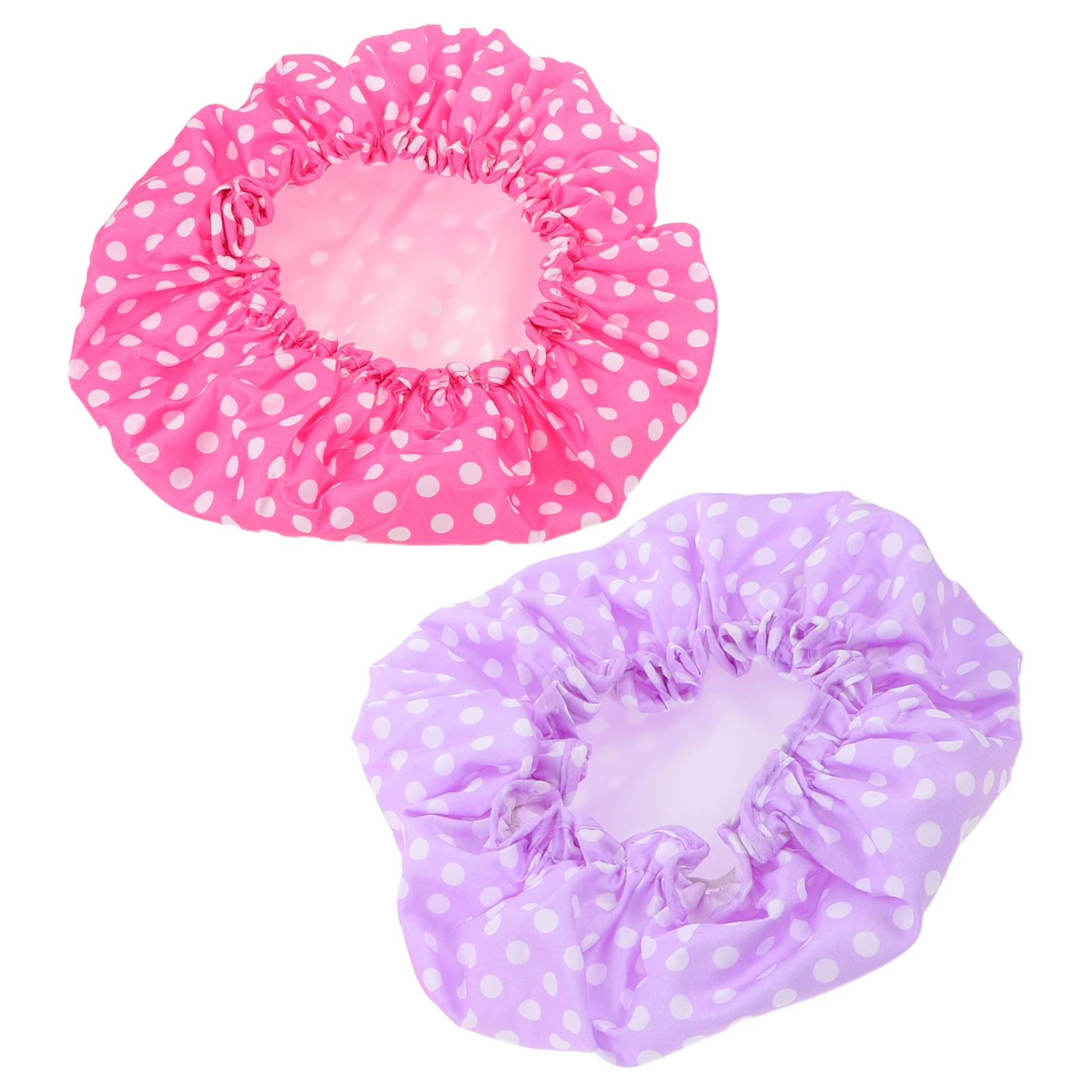 

2Pcs Stylish Dots Print Waterproof Bath Cap for Women Double Layer Elastic Reusable Bath Hat Long Short