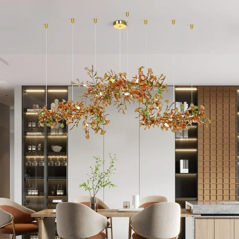 

Luxury Gingko Leaf Chandelier - Modern Glass Branch Pendant Lamp For Villa Living Room, Staircase & Duplex Home Decor